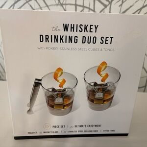 Whiskey Drinking Duo Set with Stainless Steel Cubes and Tongs